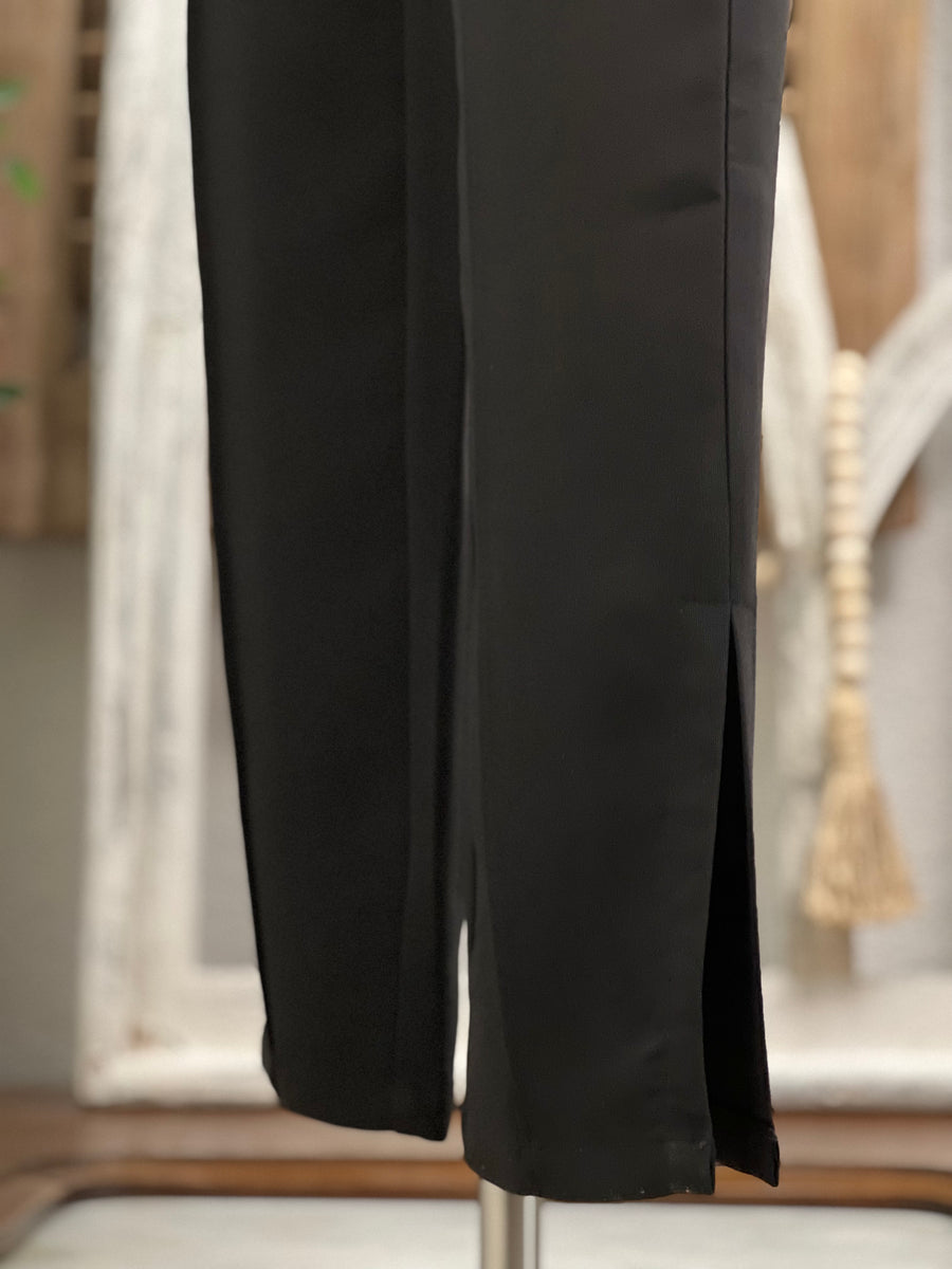 Selena Pencil Leg Crop Dress Pant with Sexy Side Slit Hem