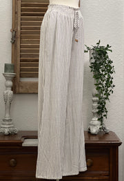 Shiloh Soft Linen Natural/Black Stripe Smocked Waist Wide Leg Pant