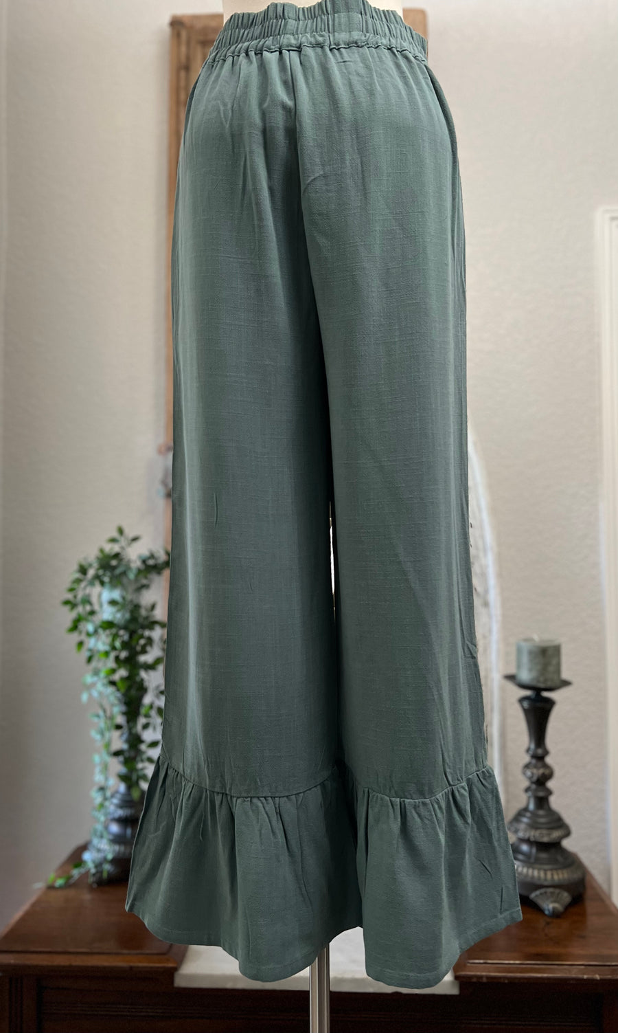 Zoe Wide Leg Linen Long Ruffled Pant