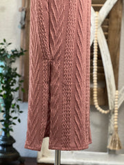 Camille Long Cable Knit Side Slit Pencil Skirt