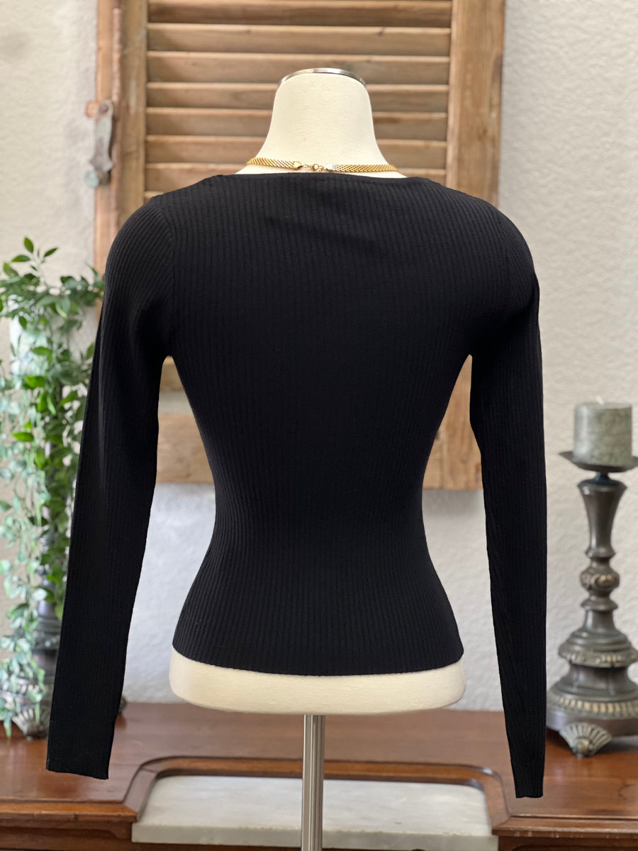 Cindy Long Sleeve Fitted Square Neck Sweater