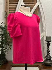 Martha Puff Sleeve Blouse Top - Hot Pink