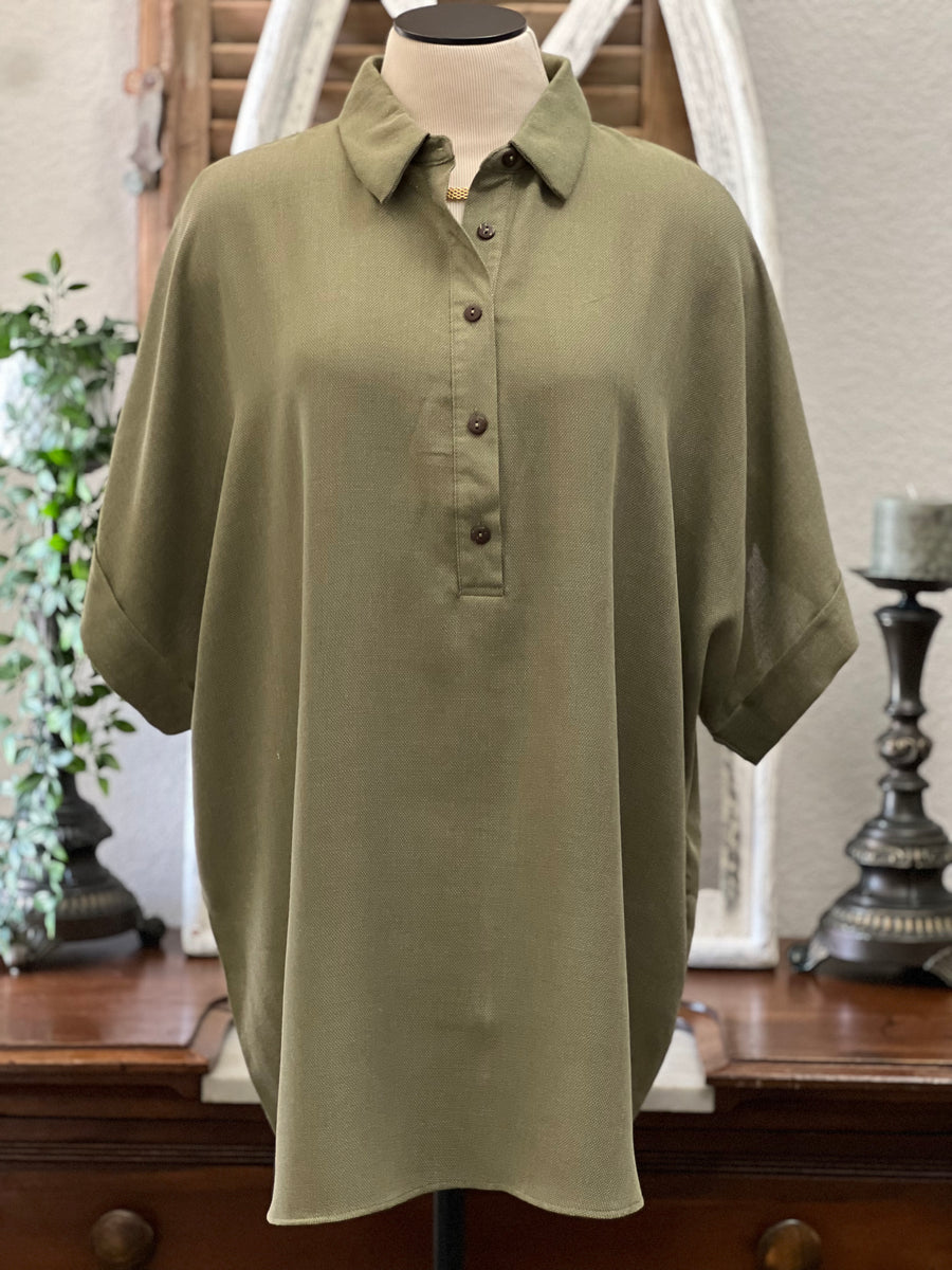 Alexis Oversized Collared Half Button Front Tunic Top