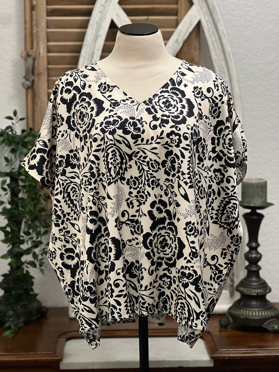 Emery Stencil Floral Oversized Satin Tunic