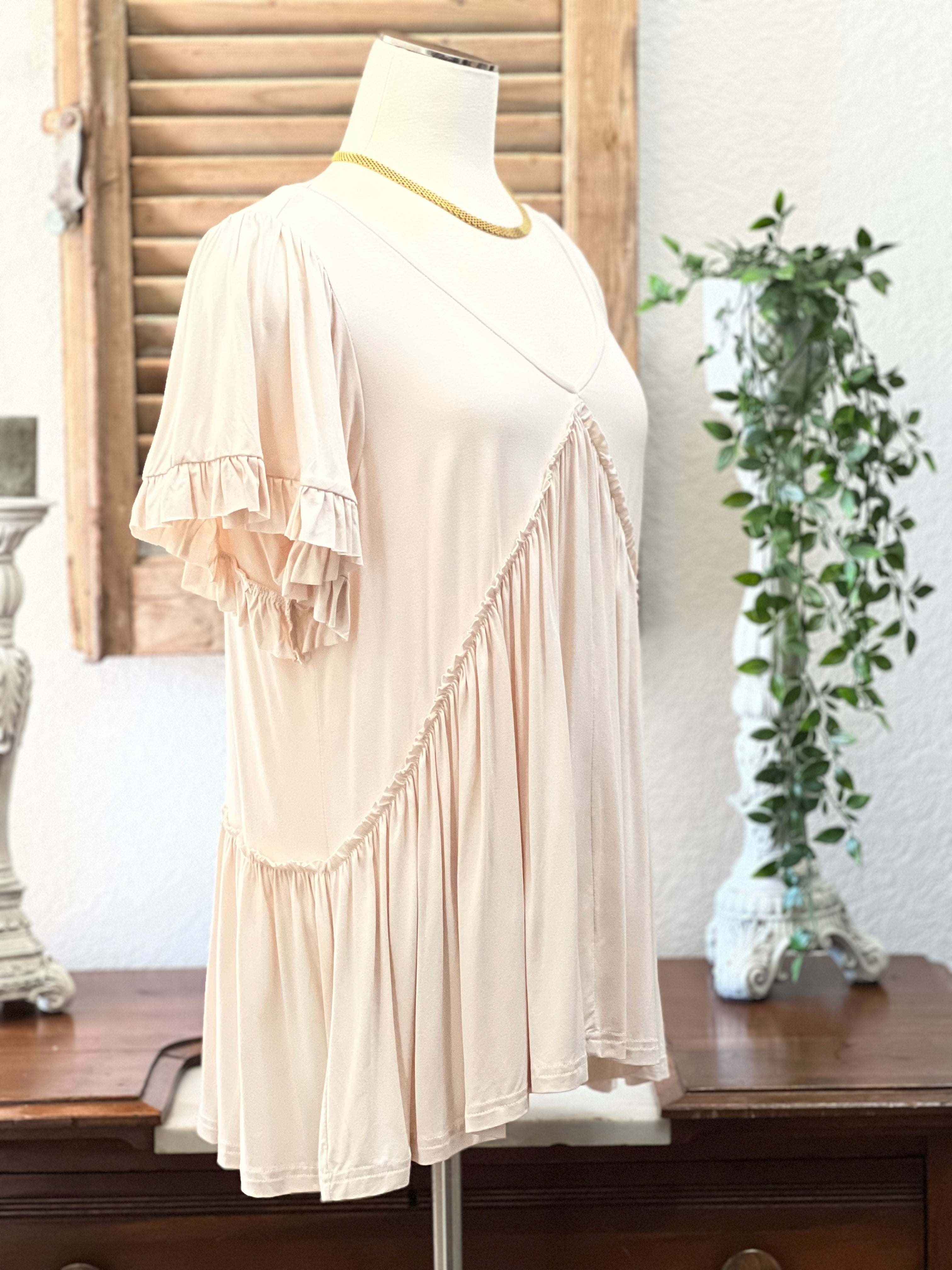 Wrenley Ruffled Drape Short Sleeve Tunic Top