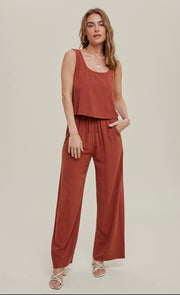 Mika Linen Two Piece Crop Tank Top & Pants Set