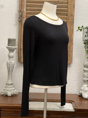 Boat Neckline Long Sleeve Yoga Top with Curved Open Back Detailing & Thumbholes