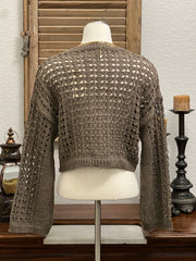 Mariette Long Flared Sleeve Open Knit Crop Sweater
