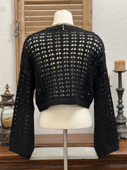 Mariette Long Flared Sleeve Open Knit Crop Sweater