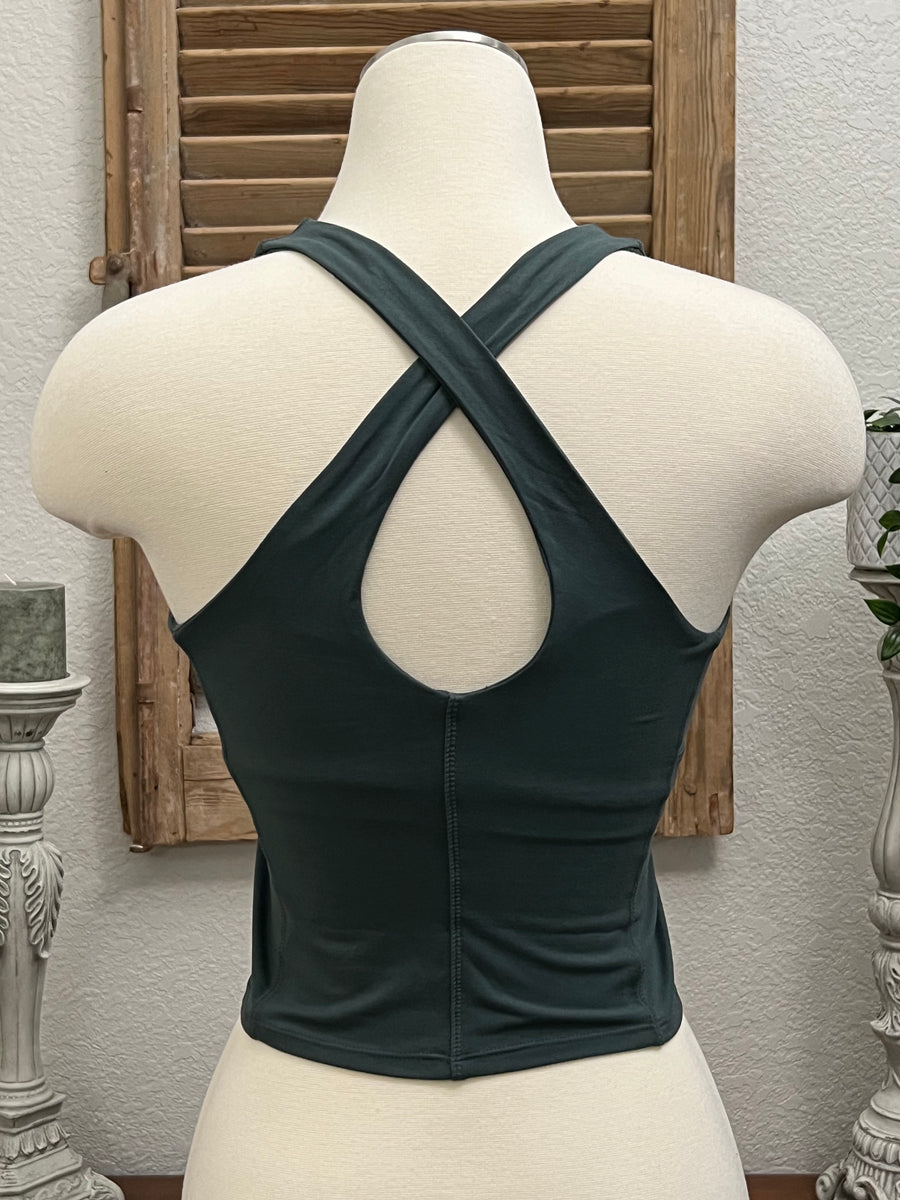 Smoked Spruce ButterSoft Crop Length Cross Back Yoga Tank