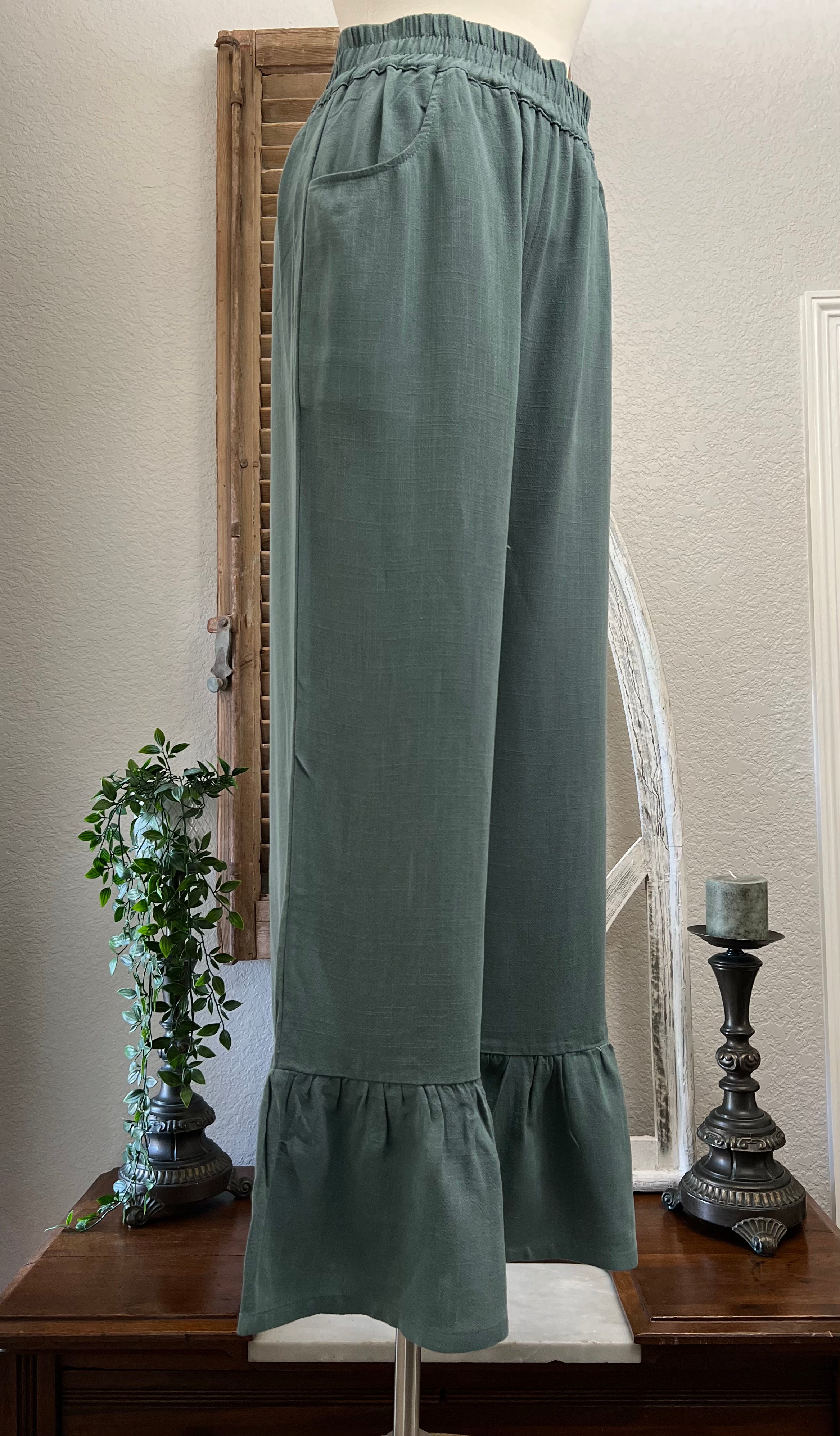 Zoe Wide Leg Linen Long Ruffled Pant