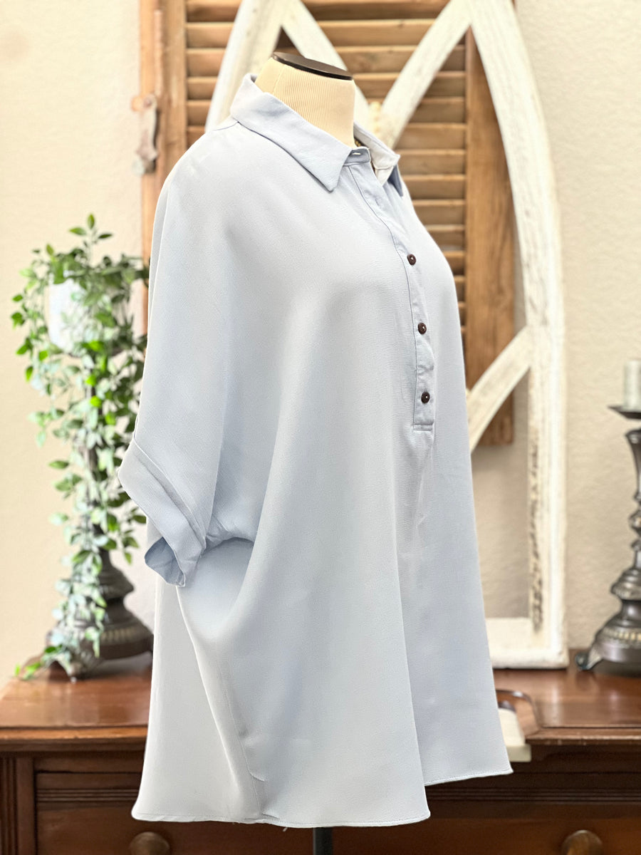 Alexis Oversized Collared Half Button Front Tunic Top