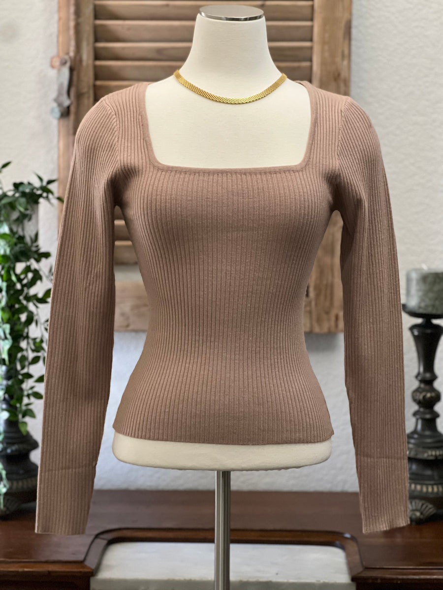 Cindy Long Sleeve Fitted Square Neck Sweater