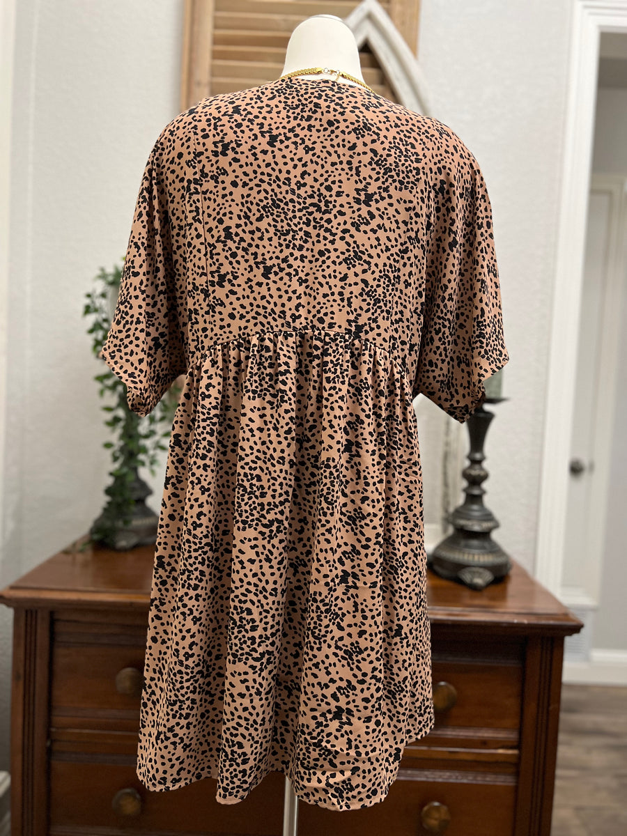 Dottie Abstract Leopard Print Babydoll Mini Dress
