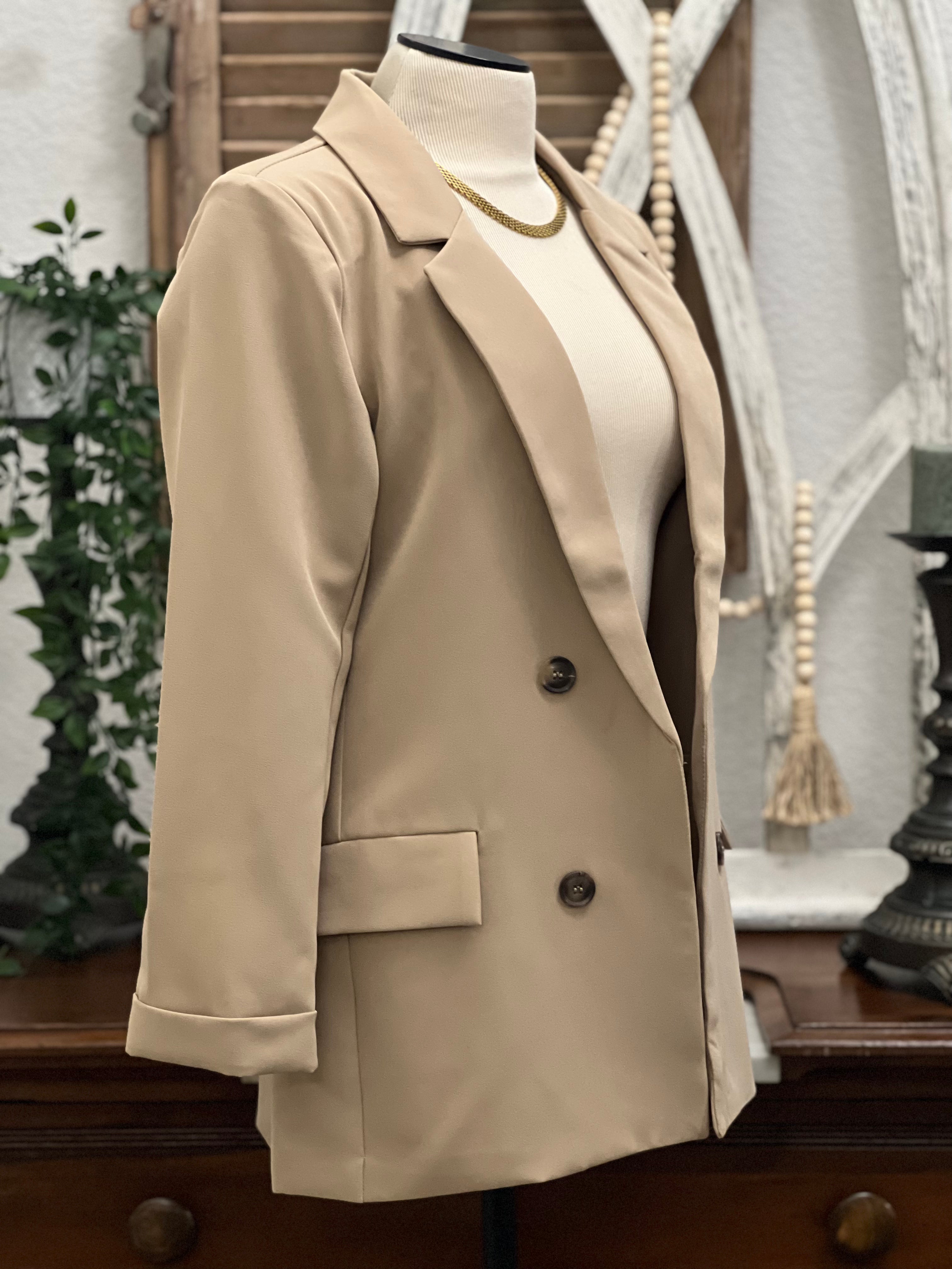 Riley Cuffed Sleeve Khaki Blazer