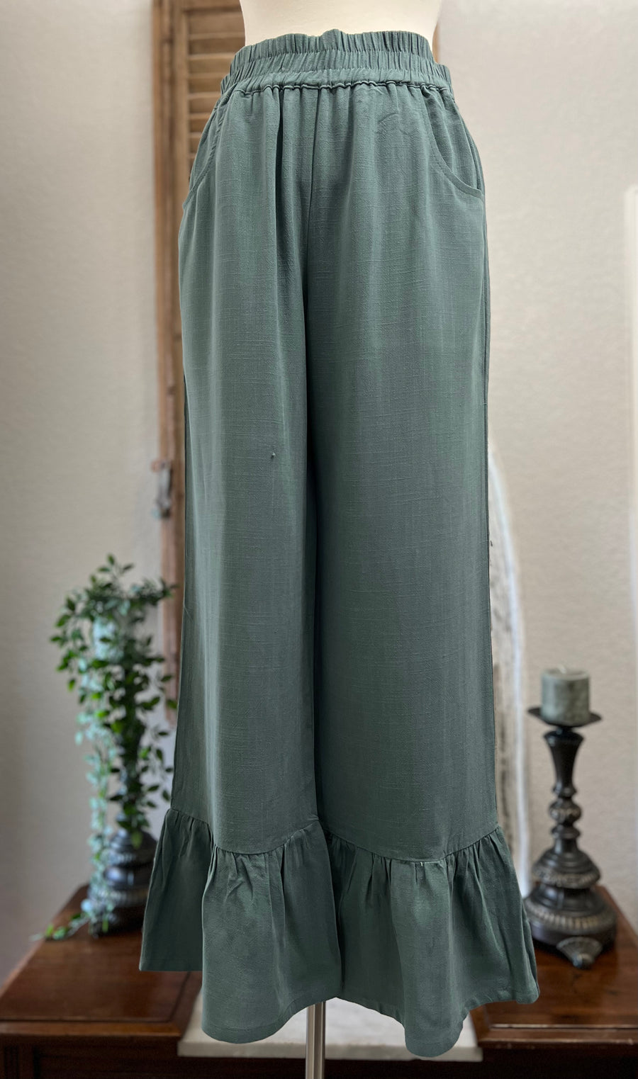 Zoe Wide Leg Linen Long Ruffled Pant