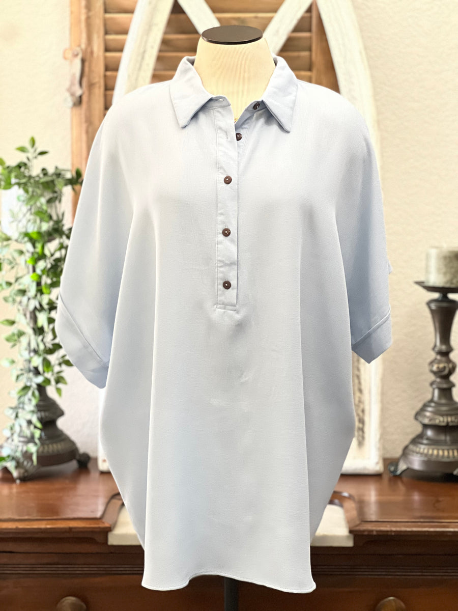 Alexis Oversized Collared Half Button Front Tunic Top