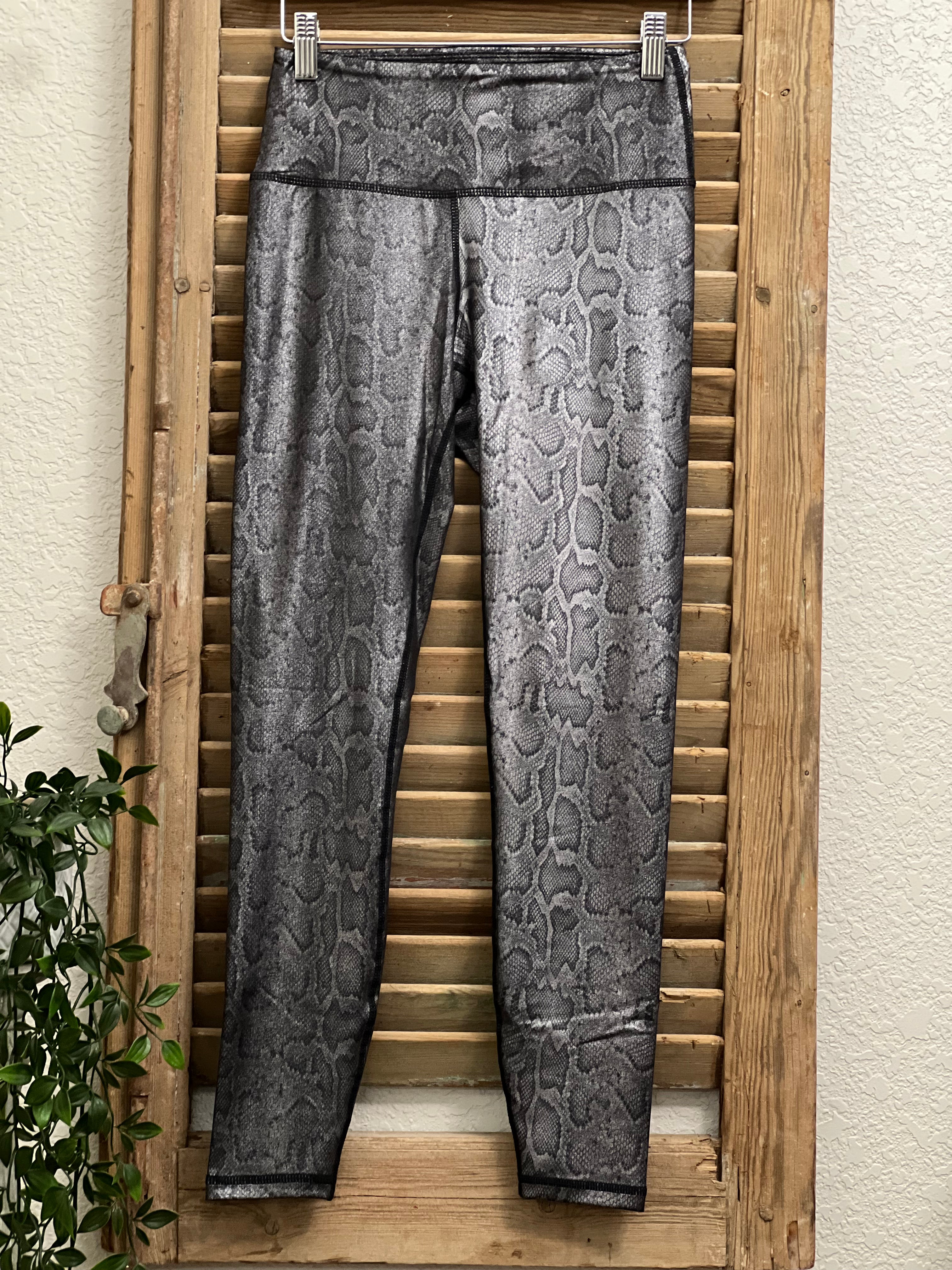 Python Snake Fog Foil Wide Waistband Full Length Yoga Legging Pant