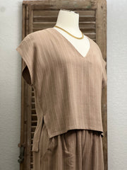 Hayden Camel Pin Stripe Linen Top