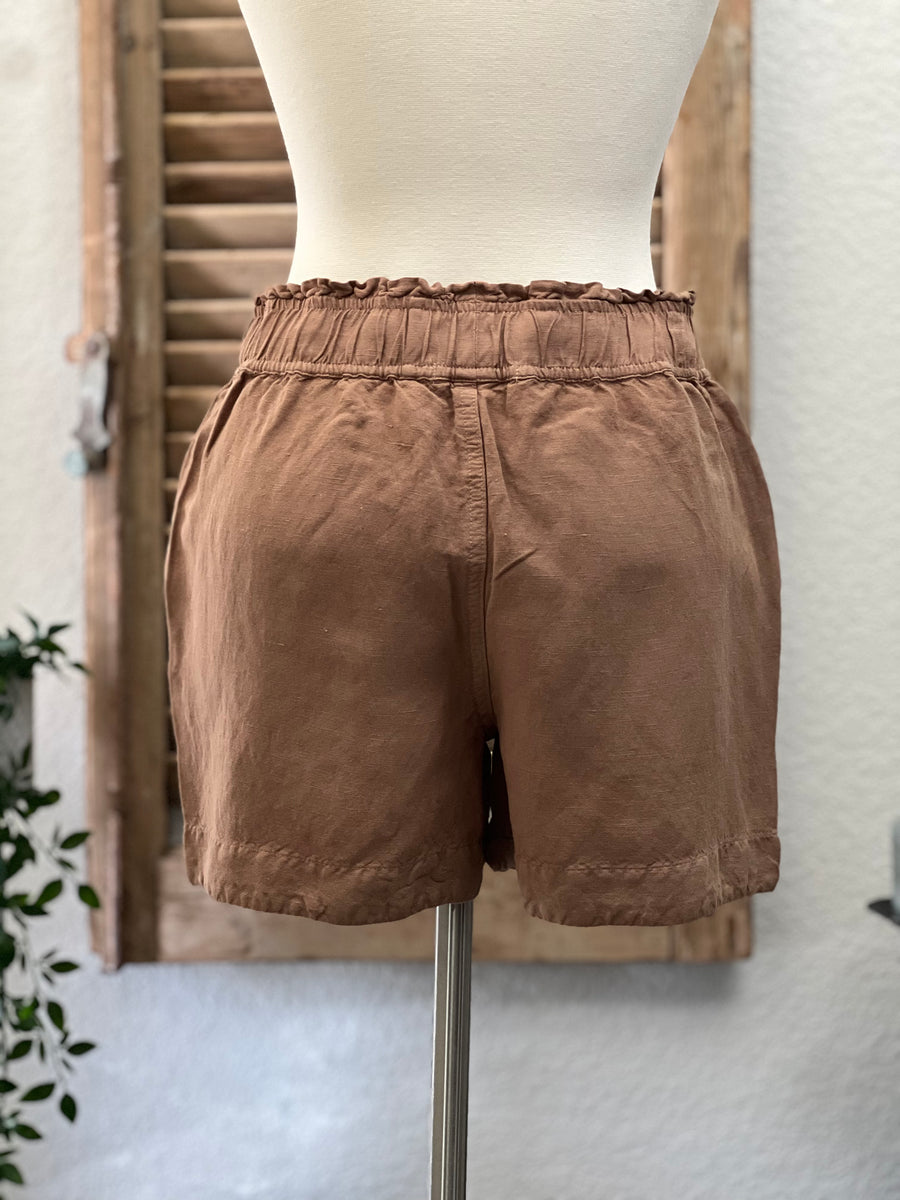 Hazel Relaxed Linen Shorts with Ruffled Elastic Waistband