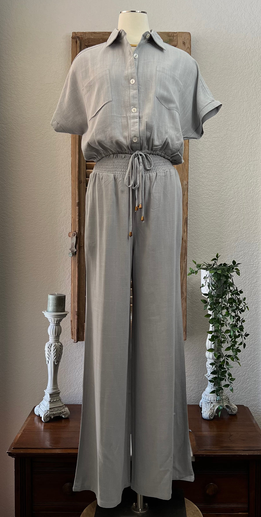 Melissa Linen Smocked Waist Wide Leg Pants