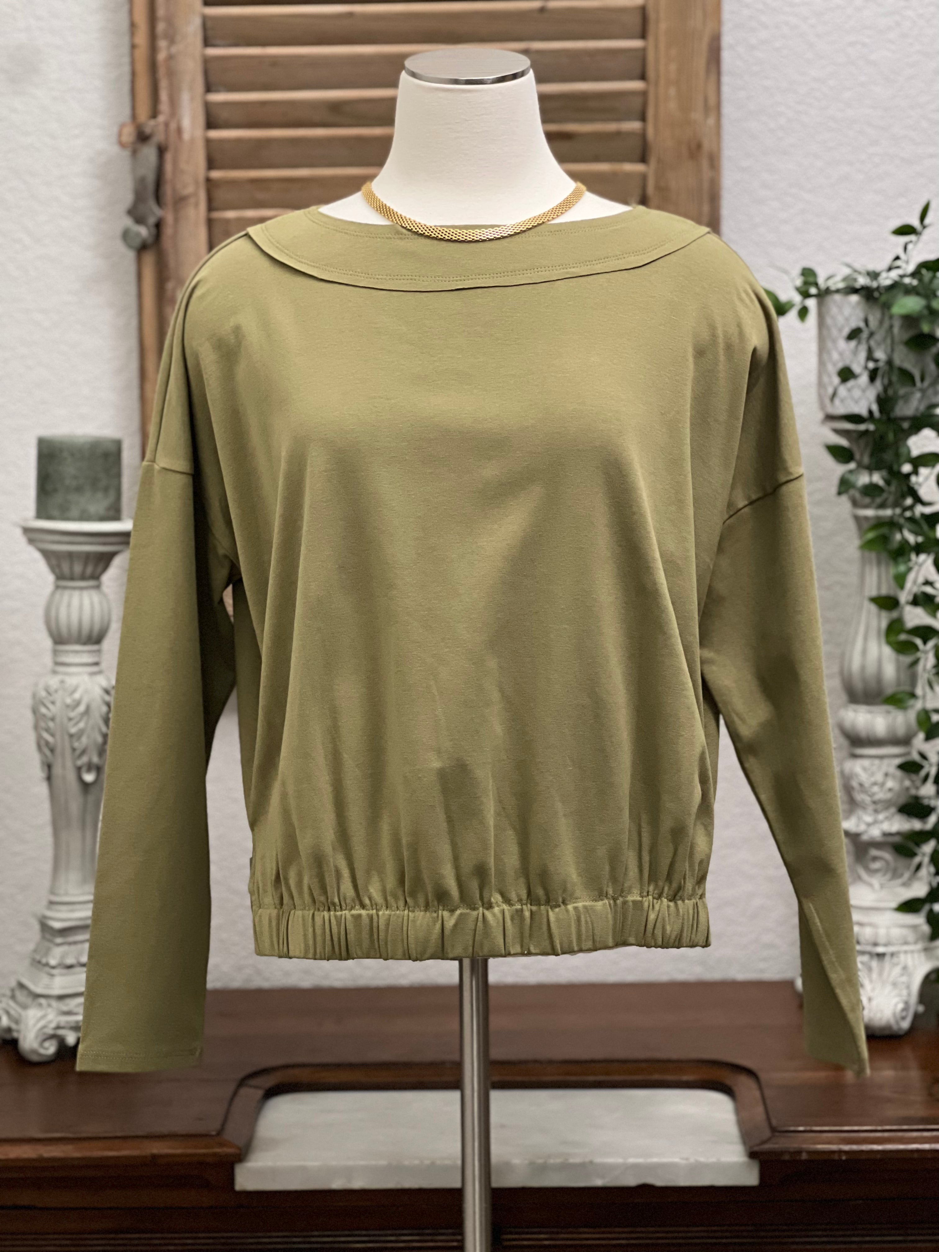 Morgan Long Sleeve Open Wrap Back Jersey Tee with Banded Front Hem