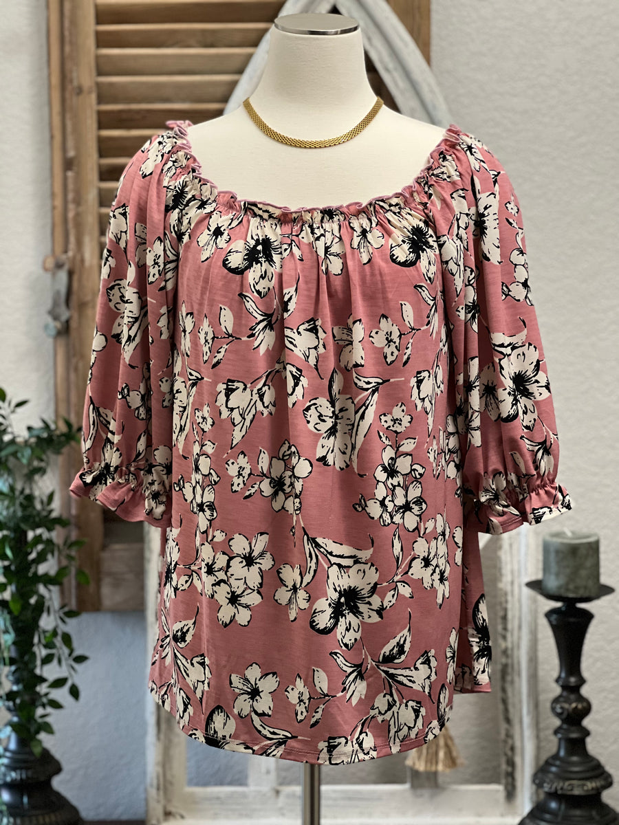 Cherry Blossoms Peasant Tunic Top