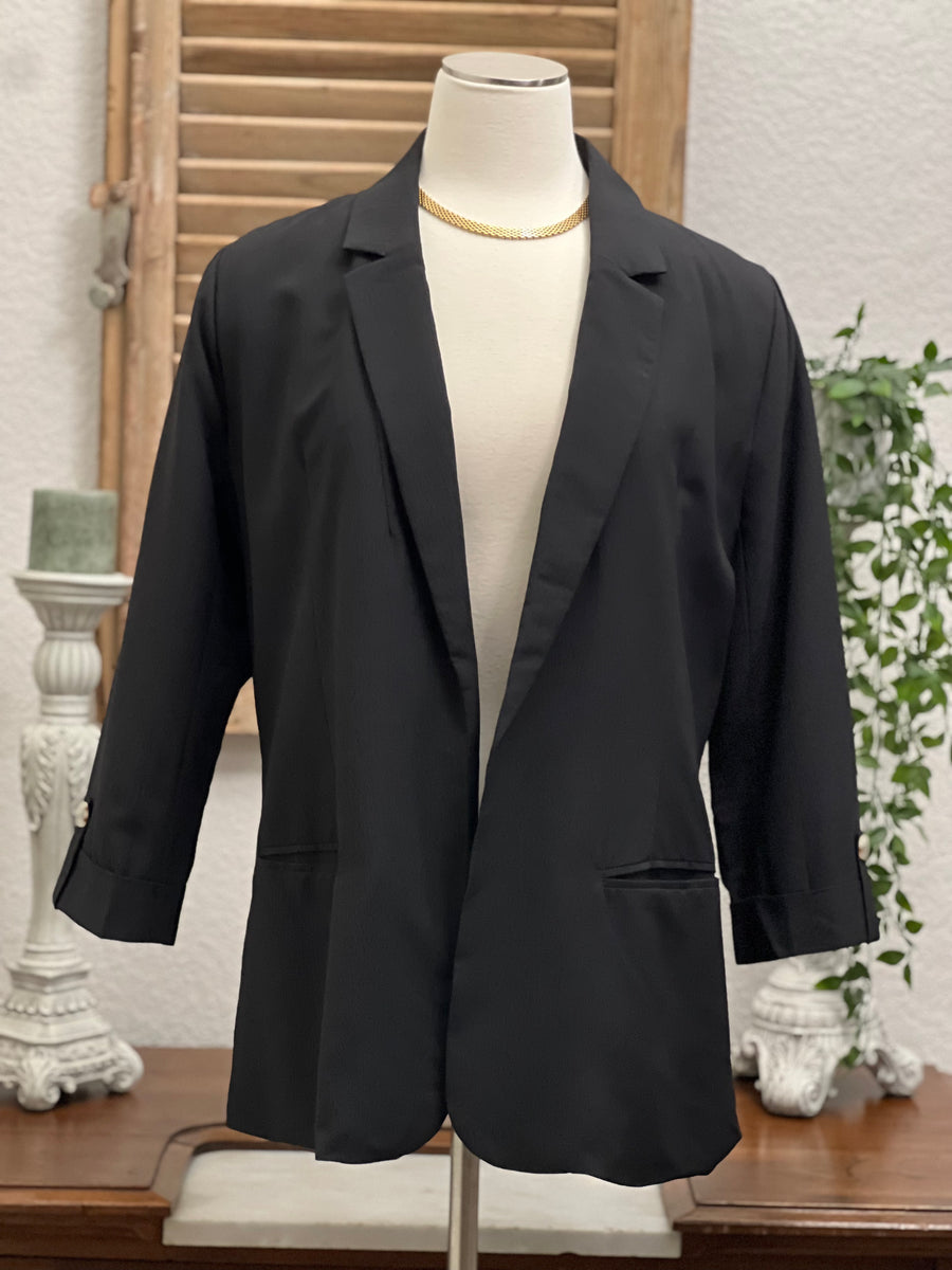 Sawyer Black 3/4 Sleeve Cuffed Lightweight Blazer