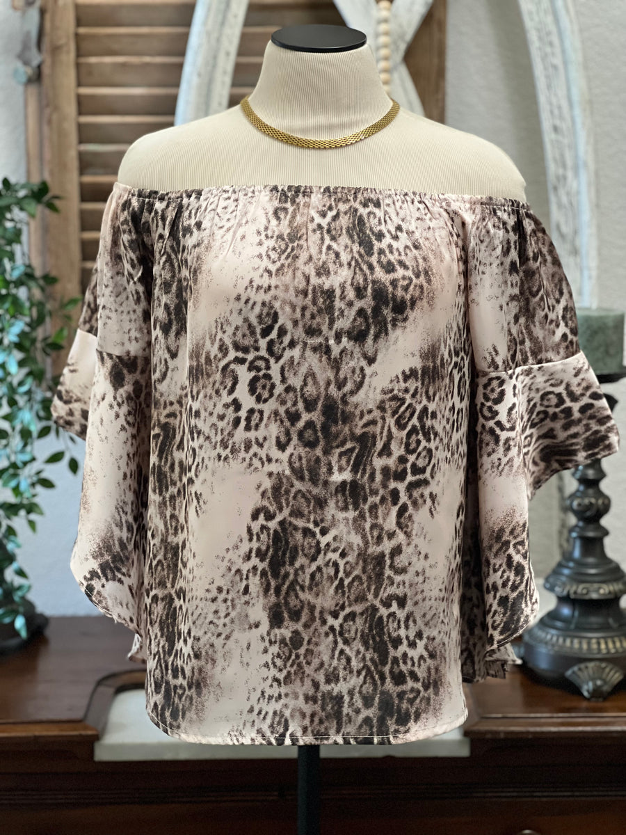 Sahara Off-Shoulder Satin Cheetah Print Tunic