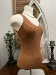 Liza Ribbed Knit V-Neck Sweater Tank Top