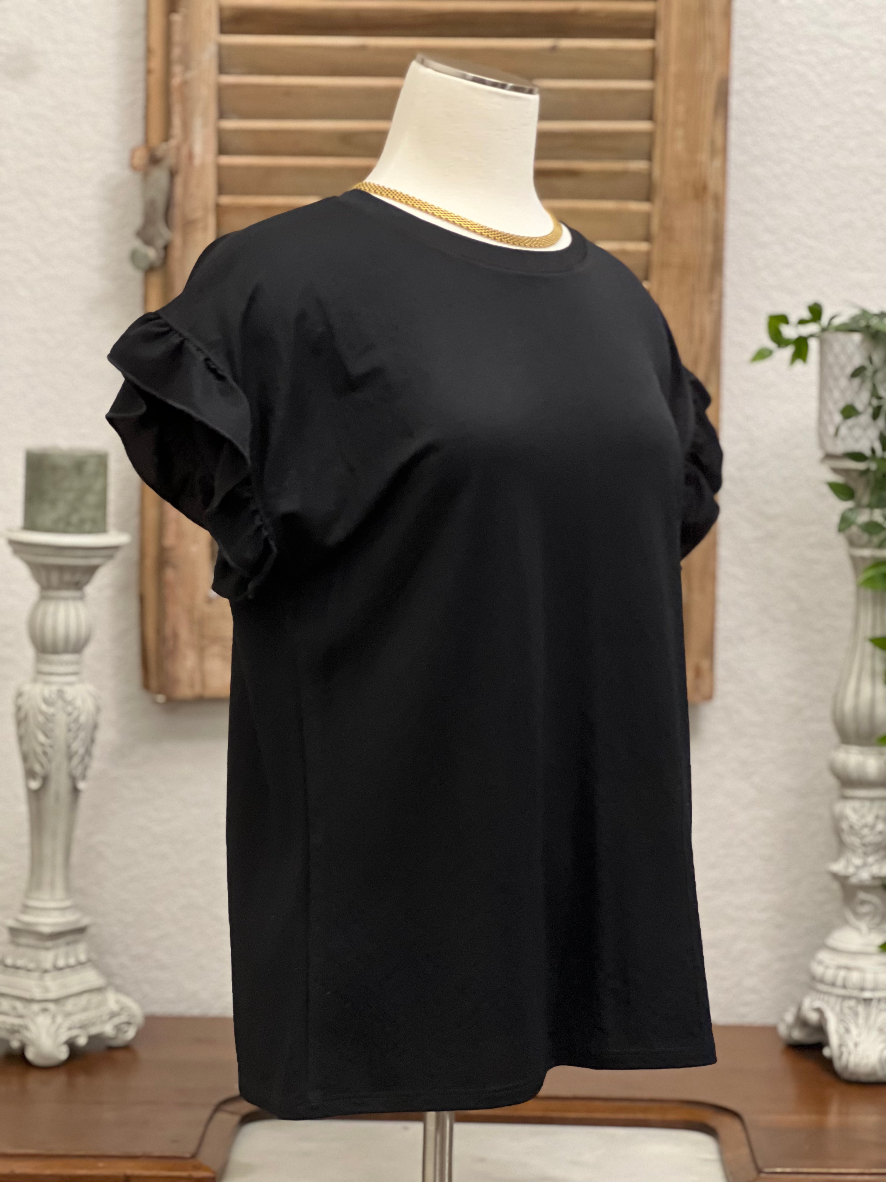 Gabby Ruffled Cap Sleeve Round Neck Square Fit Tee Top