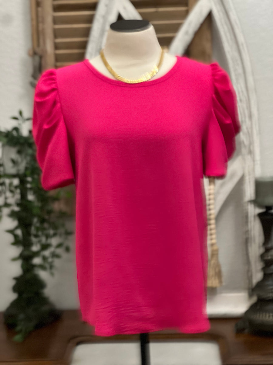 Martha Puff Sleeve Blouse Top - Hot Pink
