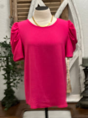 Martha Puff Sleeve Blouse Top - Hot Pink