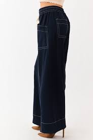 Gilligan Soft Washed Contrast Stitch Wide Leg Pants
