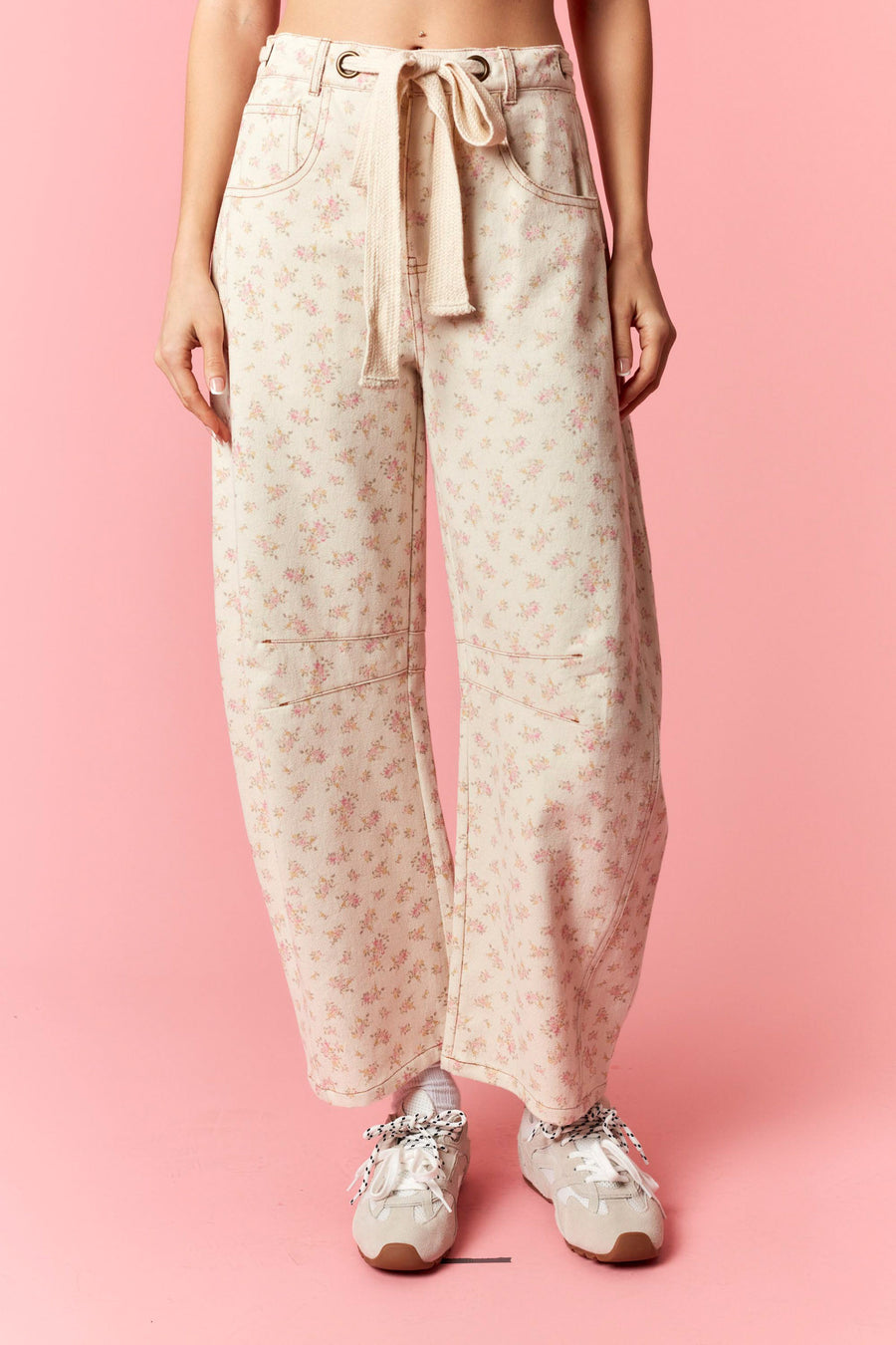Blooming Bouquet Pastel Floral Printed Barrel Pants by Peach Love California