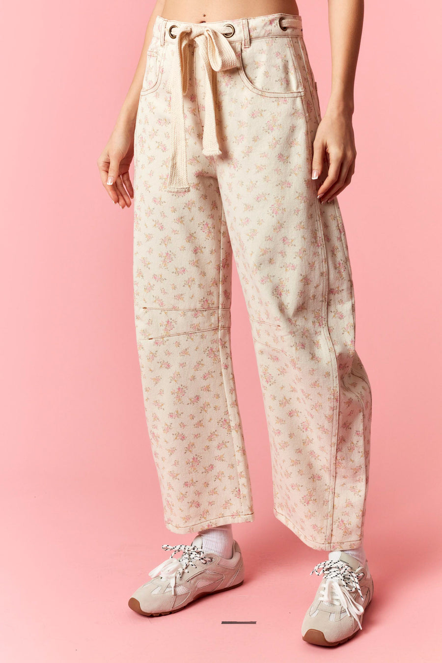 Blooming Bouquet Pastel Floral Printed Barrel Pants by Peach Love California