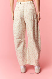 Blooming Bouquet Pastel Floral Printed Barrel Pants by Peach Love California