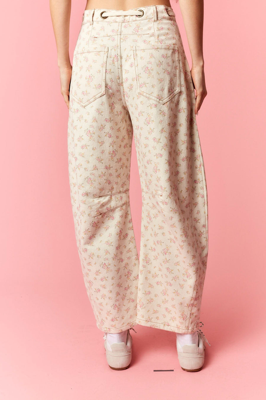 Blooming Bouquet Pastel Floral Printed Barrel Pants by Peach Love California
