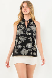 Black Beauty Embroidered Halter Neck Top