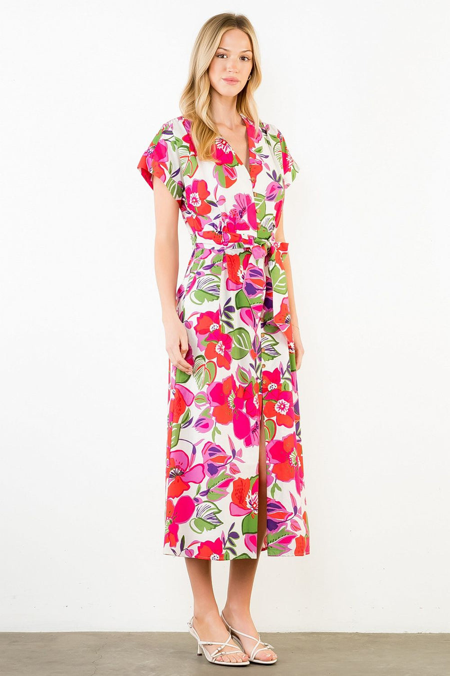 Claudine Short Sleeve Floral Print Midi Dress by THML
