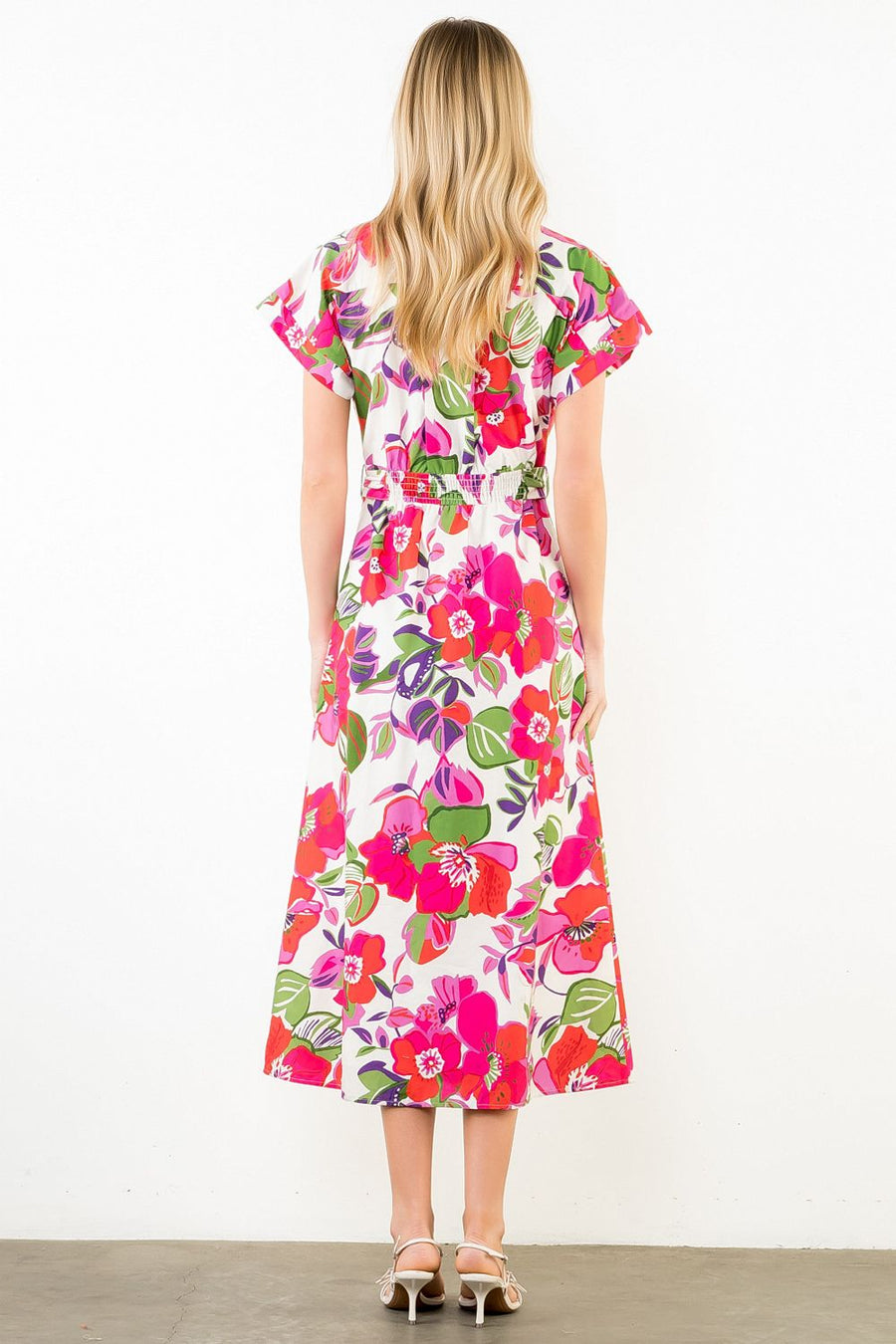 Claudine Short Sleeve Floral Print Midi Dress by THML