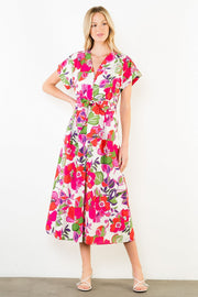 Claudine Short Sleeve Floral Print Midi Dress by THML