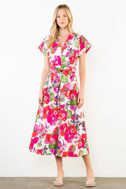 Claudine Short Sleeve Floral Print Midi Dress by THML