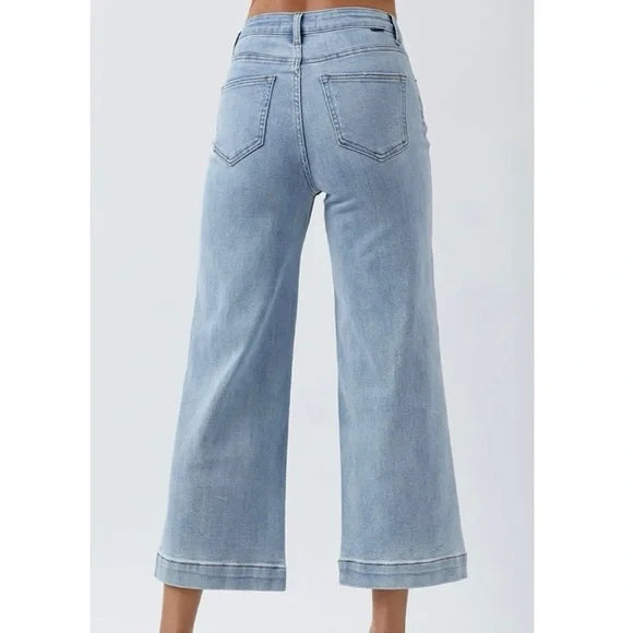 Bonnie High Rise Ankle Crop Wide Leg Jeans