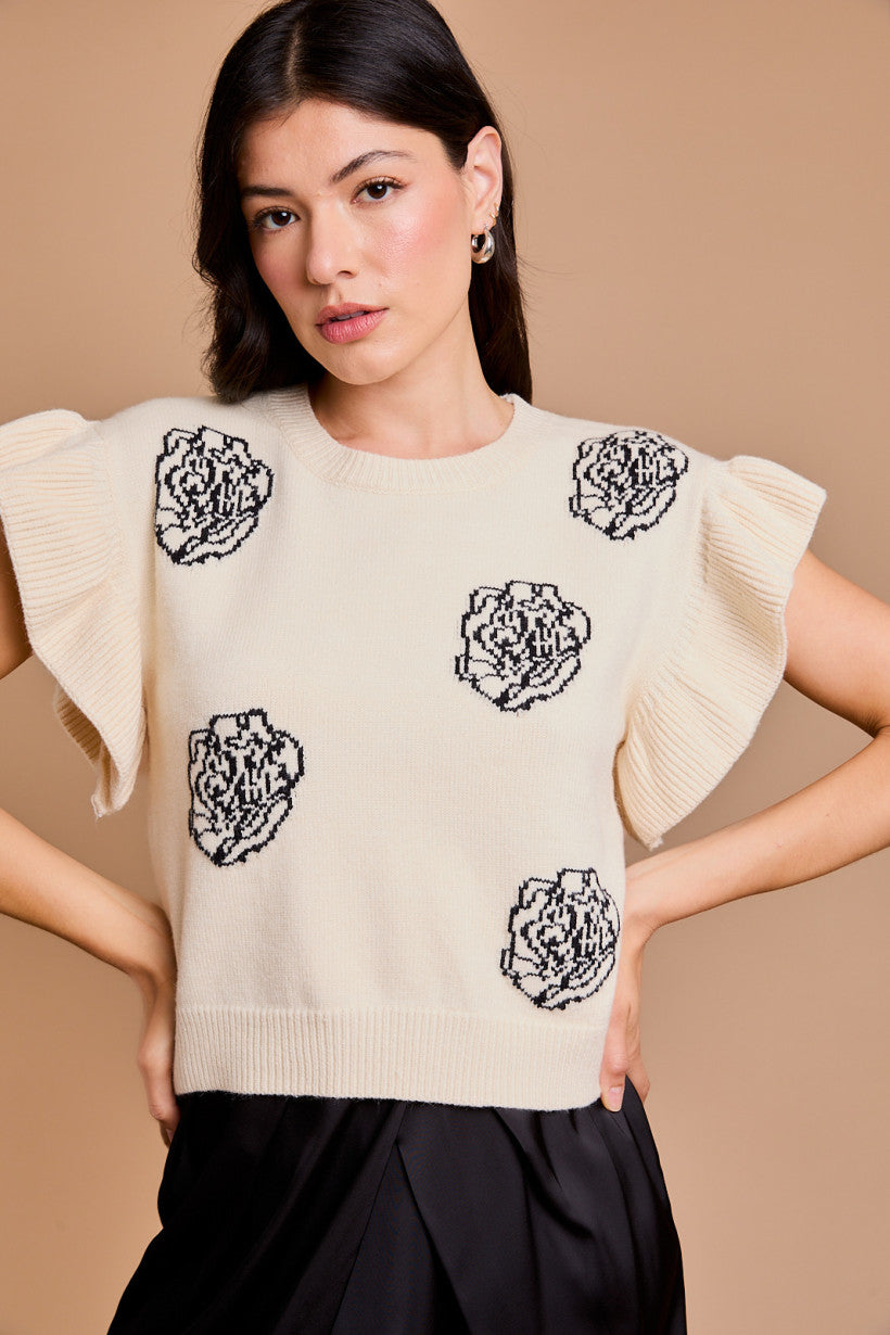 Fleur Primevère Ruffle Sleeve Sweater Knit Top