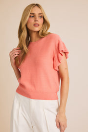 Dorian Ruffle Sleeve Sweater Knit Top