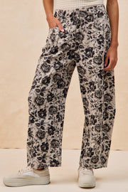Charcoal Roses Print Barrel Pants by BiBi!