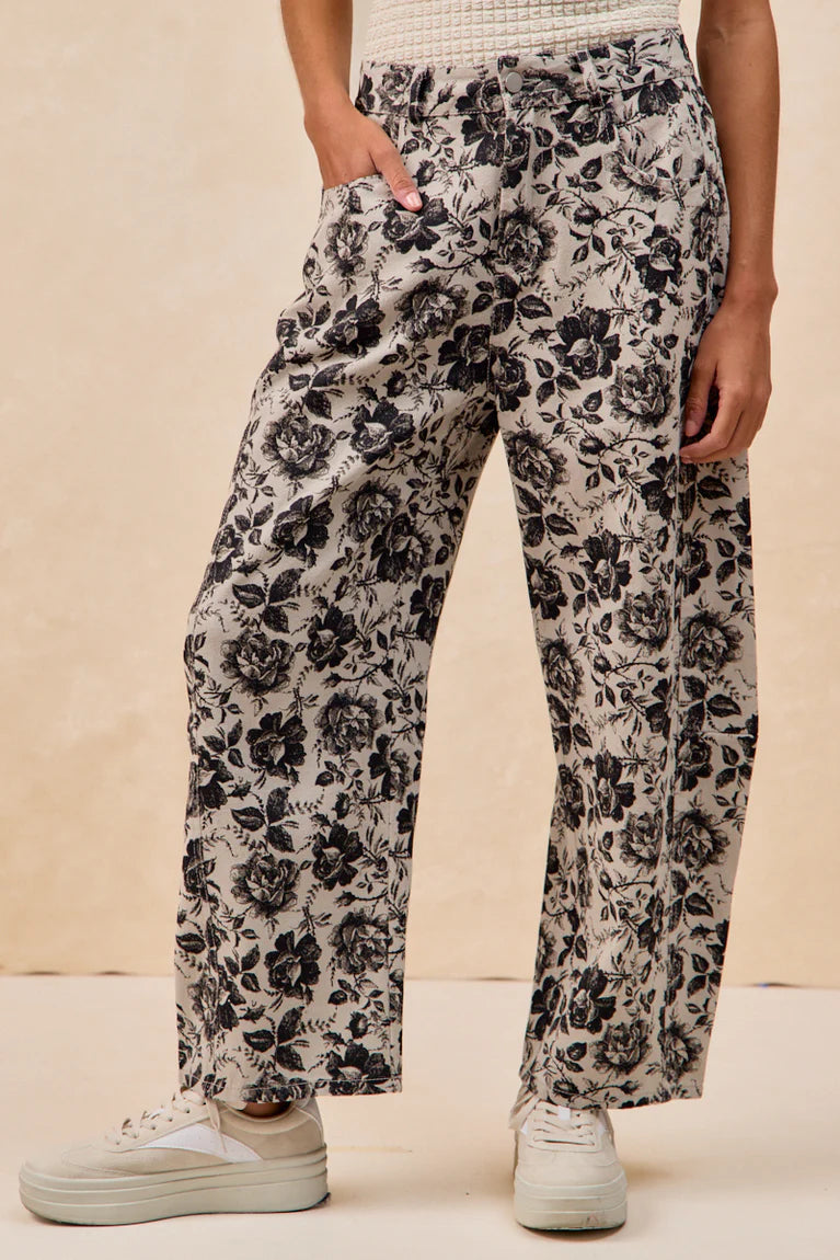 Charcoal Roses Print Barrel Pants by BiBi!