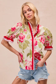 Garden Bouquet Printed Ruffle Top by BiBi!
