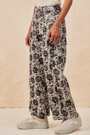 Charcoal Roses Print Barrel Pants by BiBi!